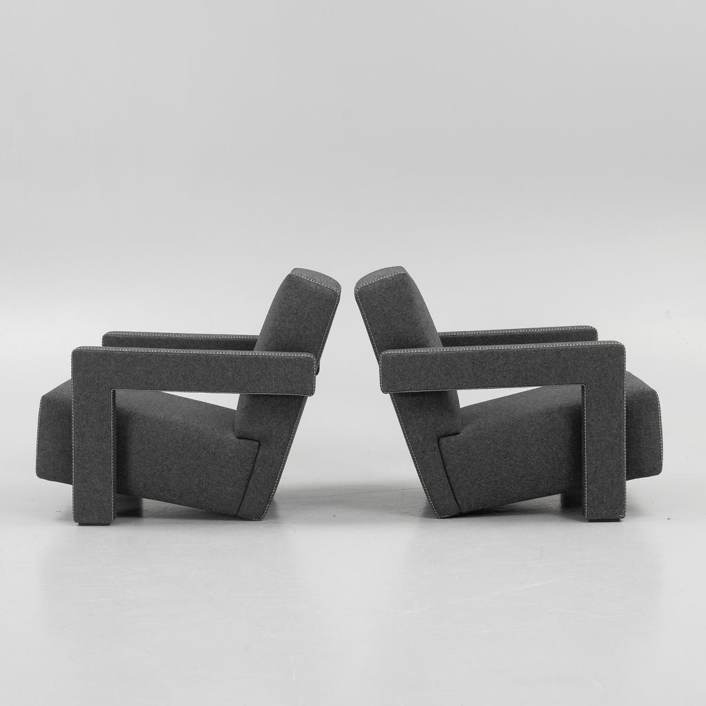 Gerrit Rietveld Utrecht Armchairs for Cassina, Pair in Light Gray Wool