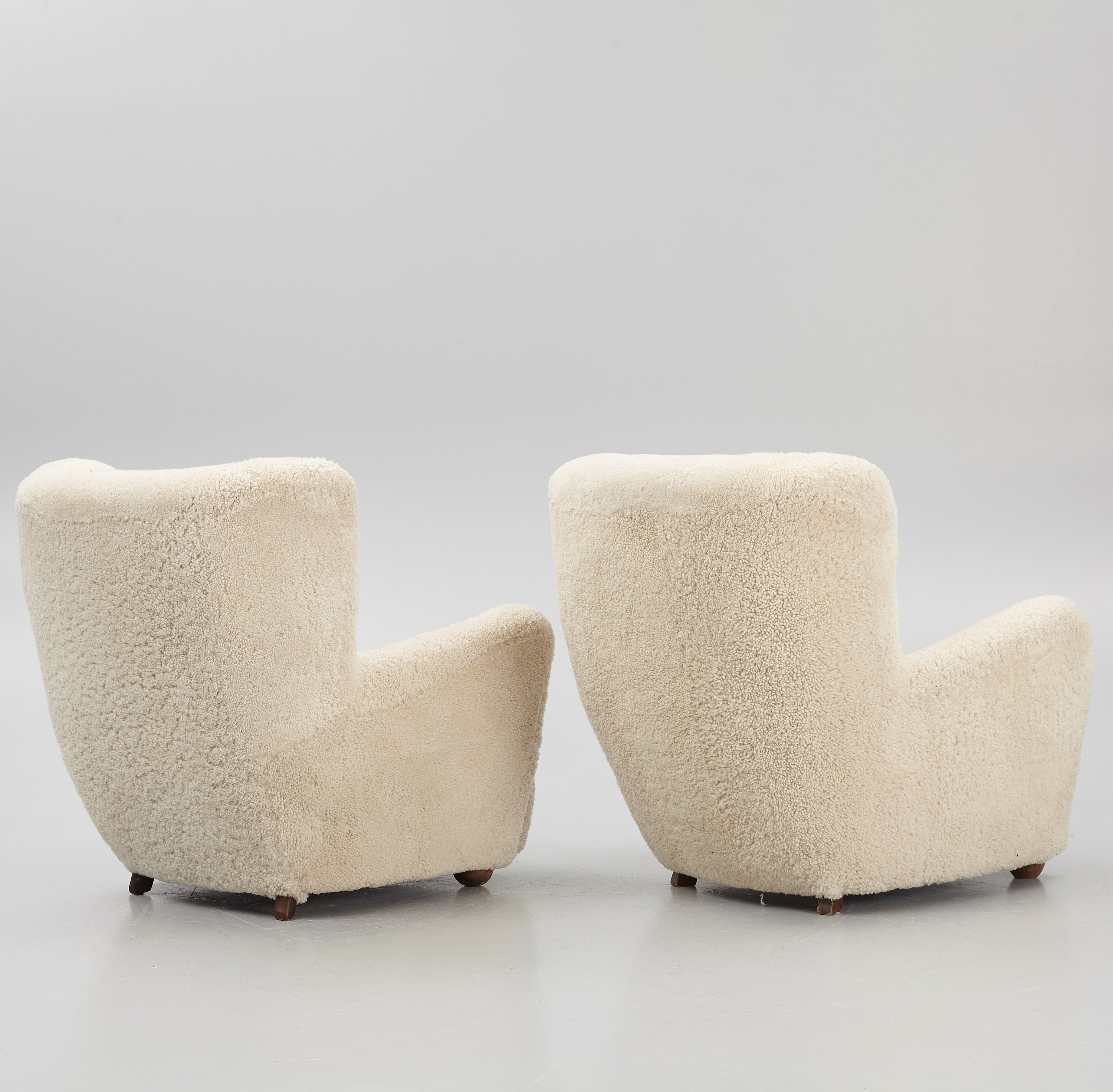 Pair of Danish Modern Sheepskin Lounge Chairs, 1930s–1940s