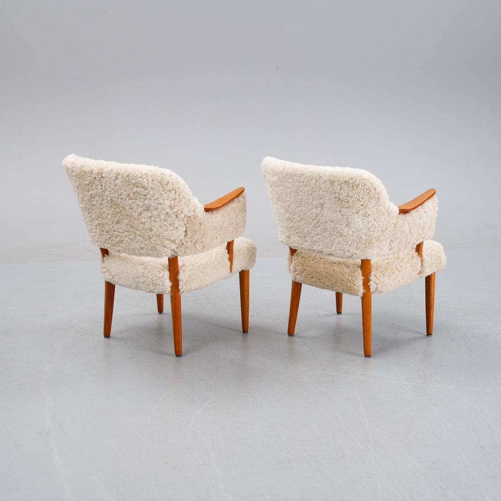 Scandinavian Teak and Sheepskin Easy Chairs, Pair, 1950s