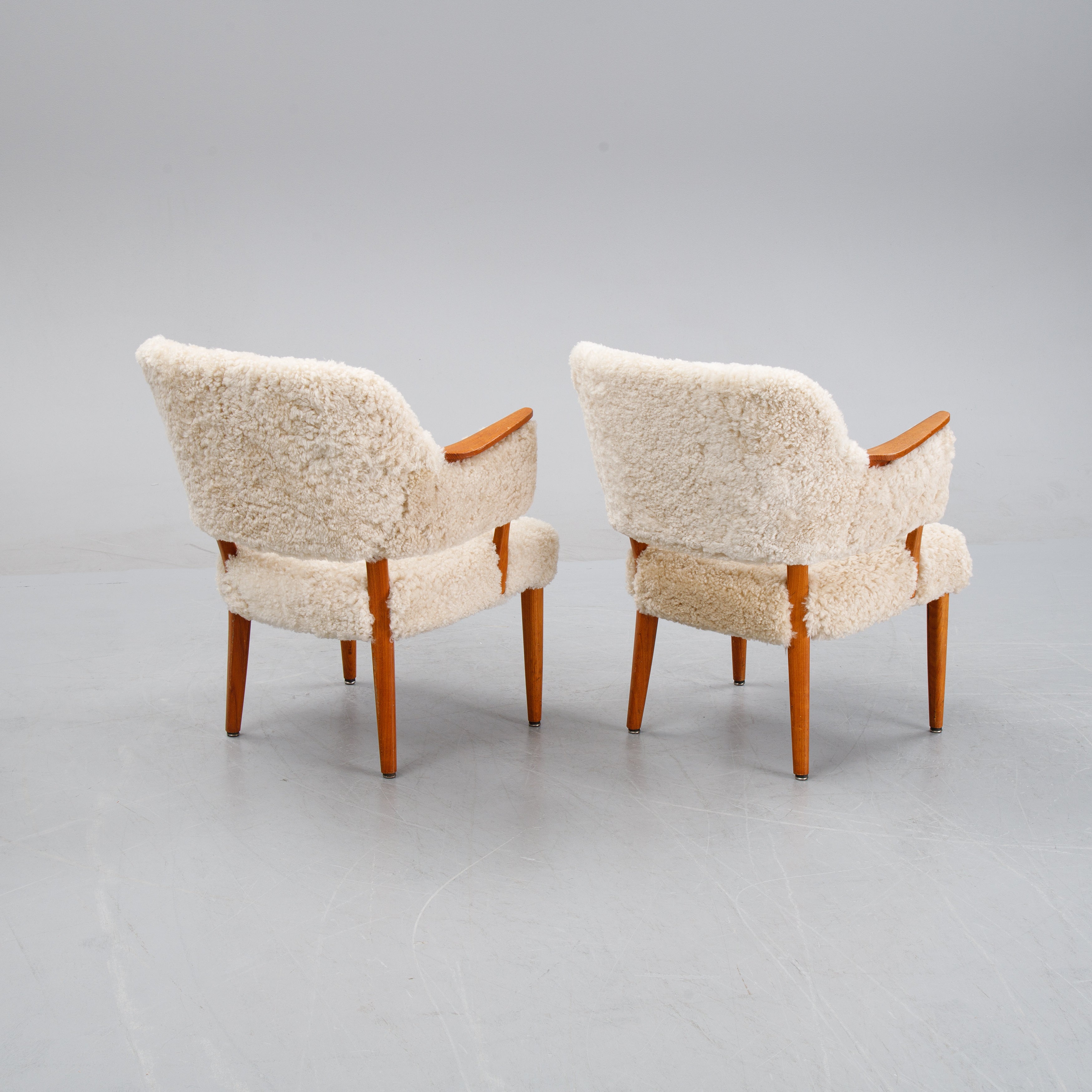 Scandinavian Teak and Sheepskin Easy Chairs, Pair, 1950s