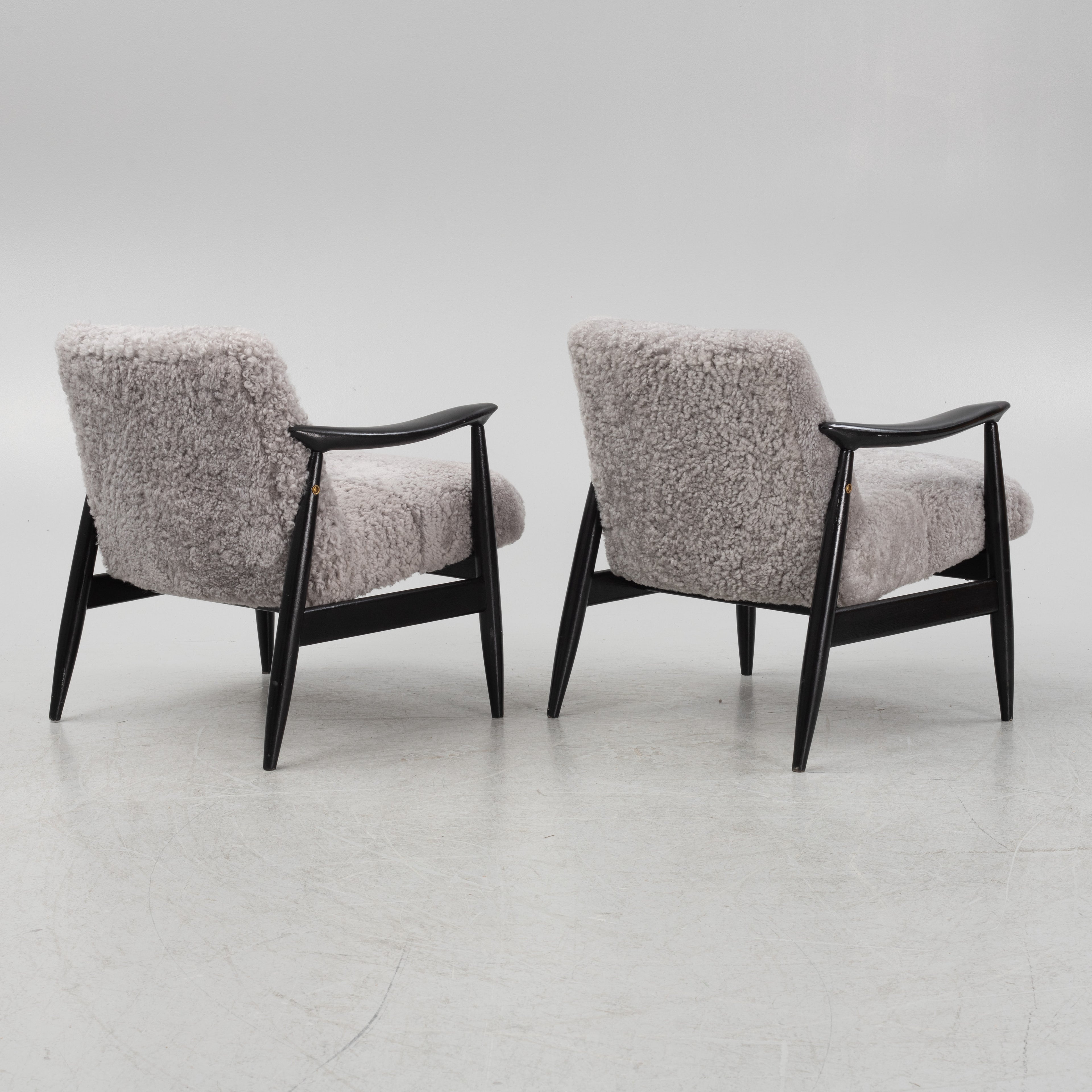 Scandinavian Grey Sheepskin Easy Chairs Pair, 1950s–60s