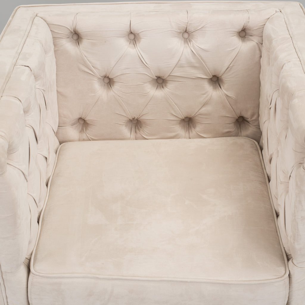 Italian Cube Club Armchairs, Pair, Cream Upholstery