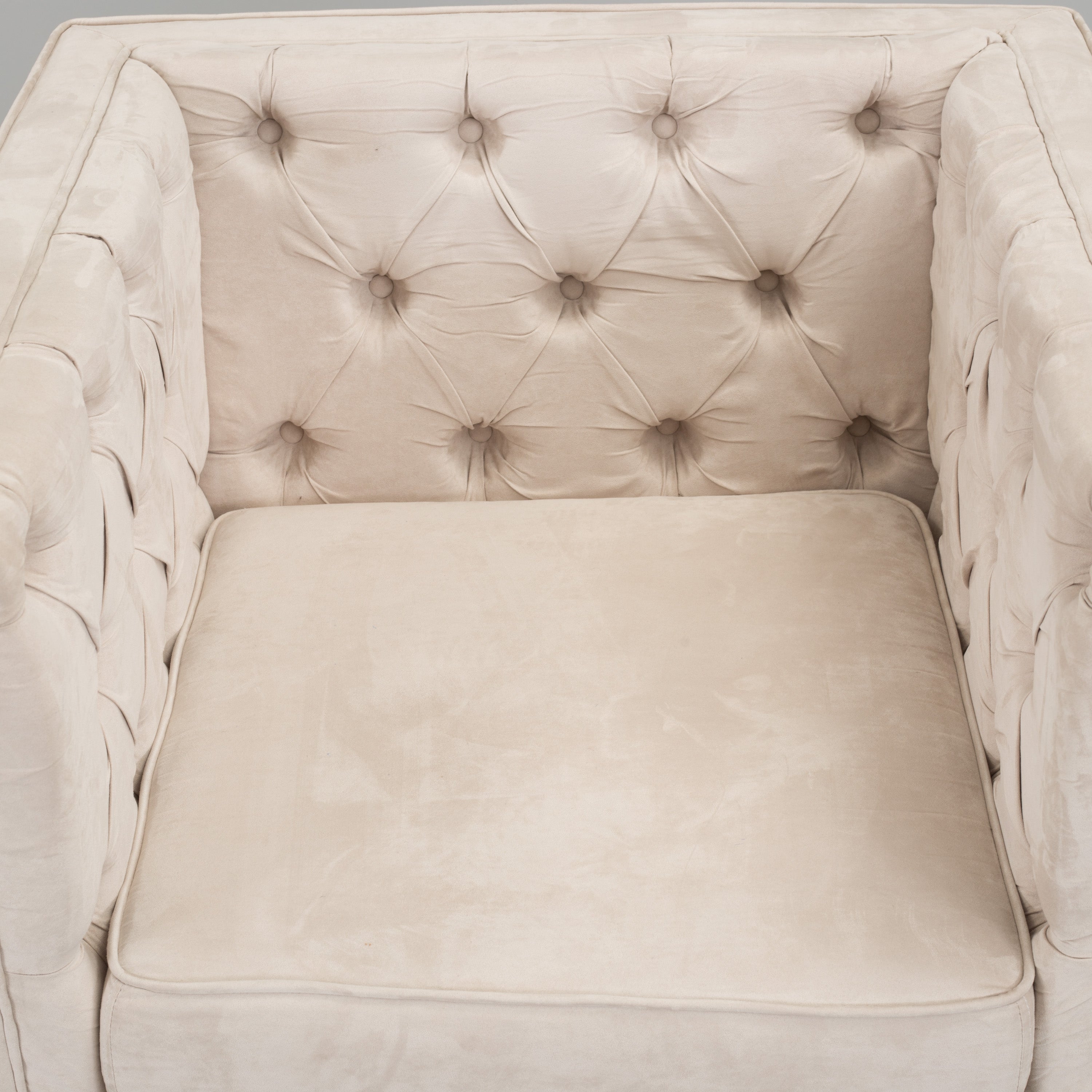 Italian Cube Club Armchairs, Pair, Cream Upholstery