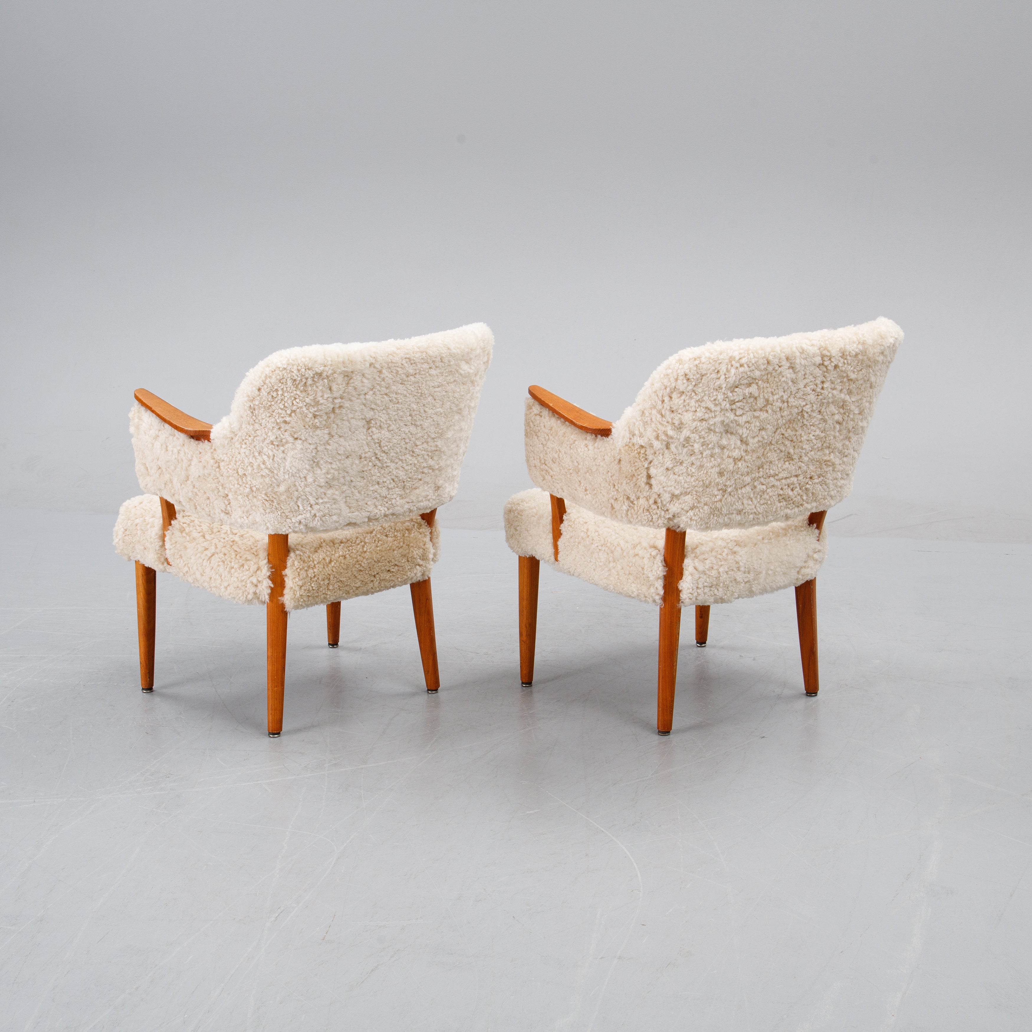 Scandinavian Teak and Sheepskin Easy Chairs, Pair, 1950s
