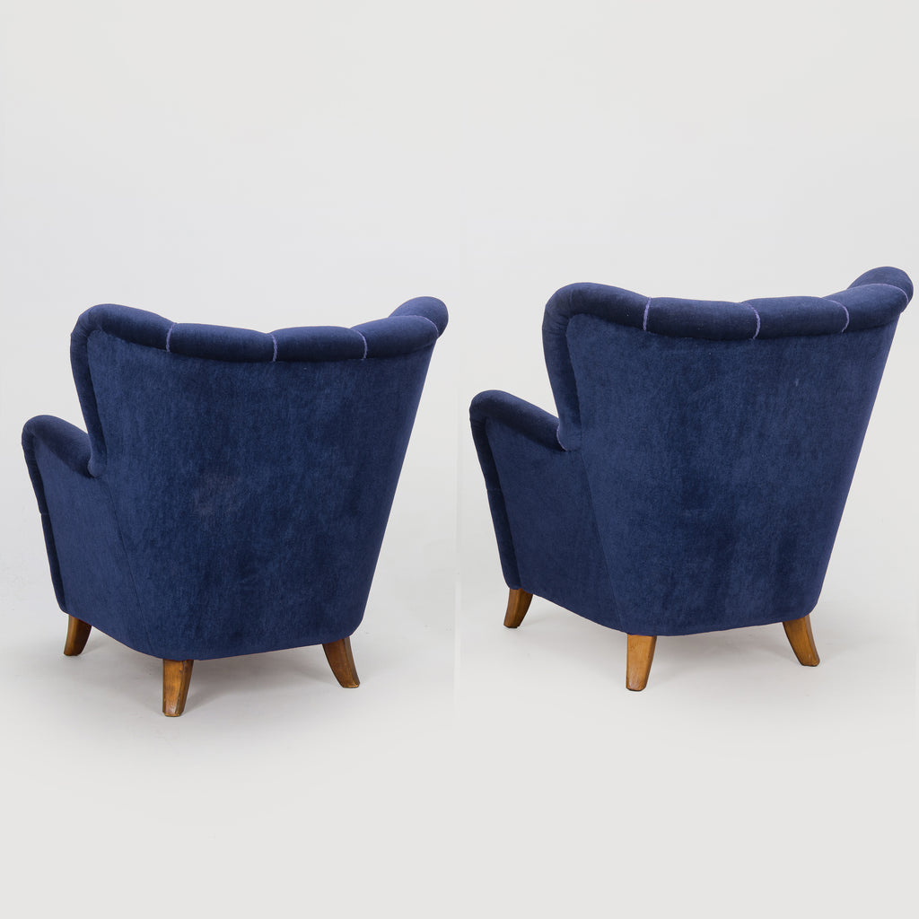 Mid-Century Scandinavian Armchairs, Pair, Blue Upholstery