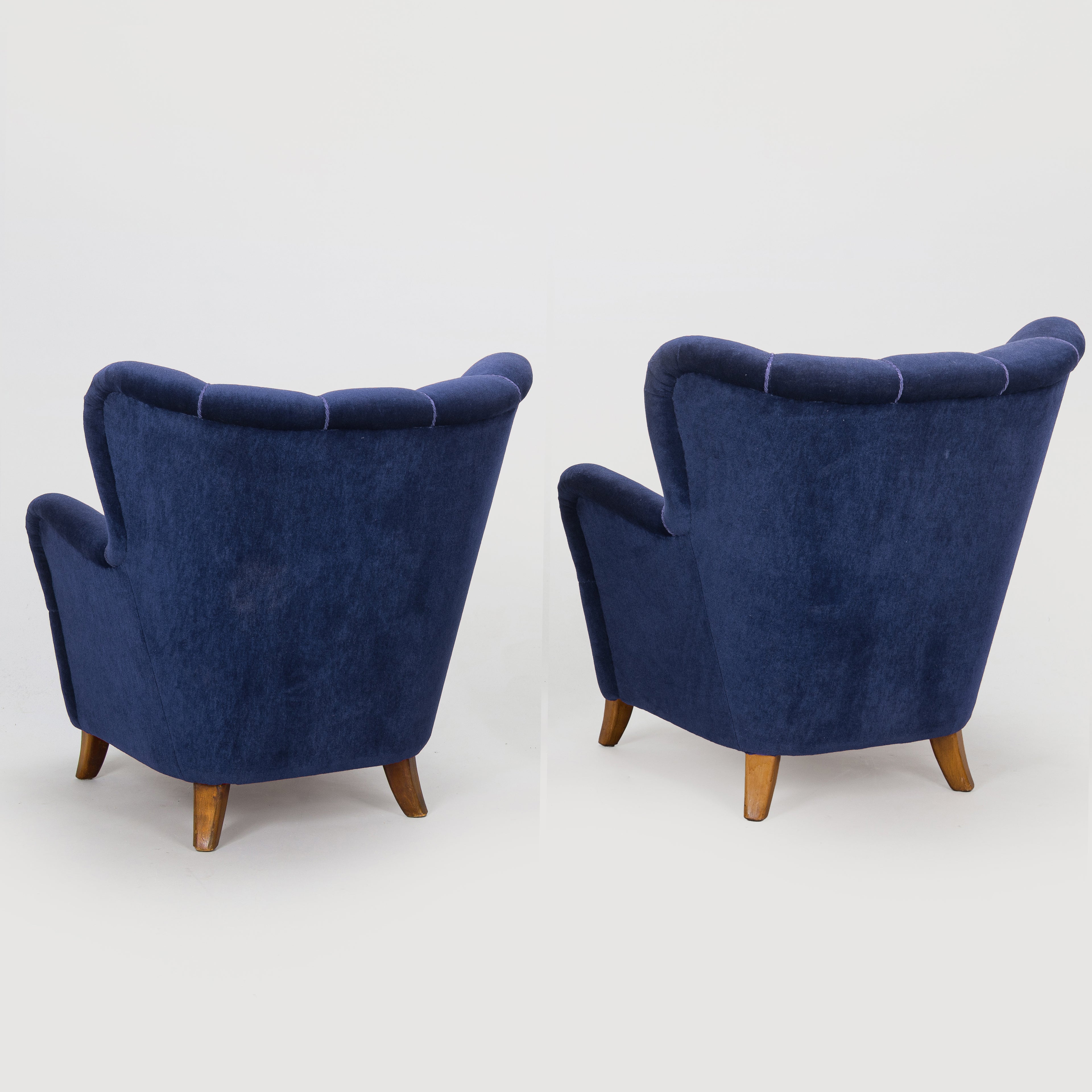 Mid-Century Scandinavian Armchairs, Pair, Blue Upholstery