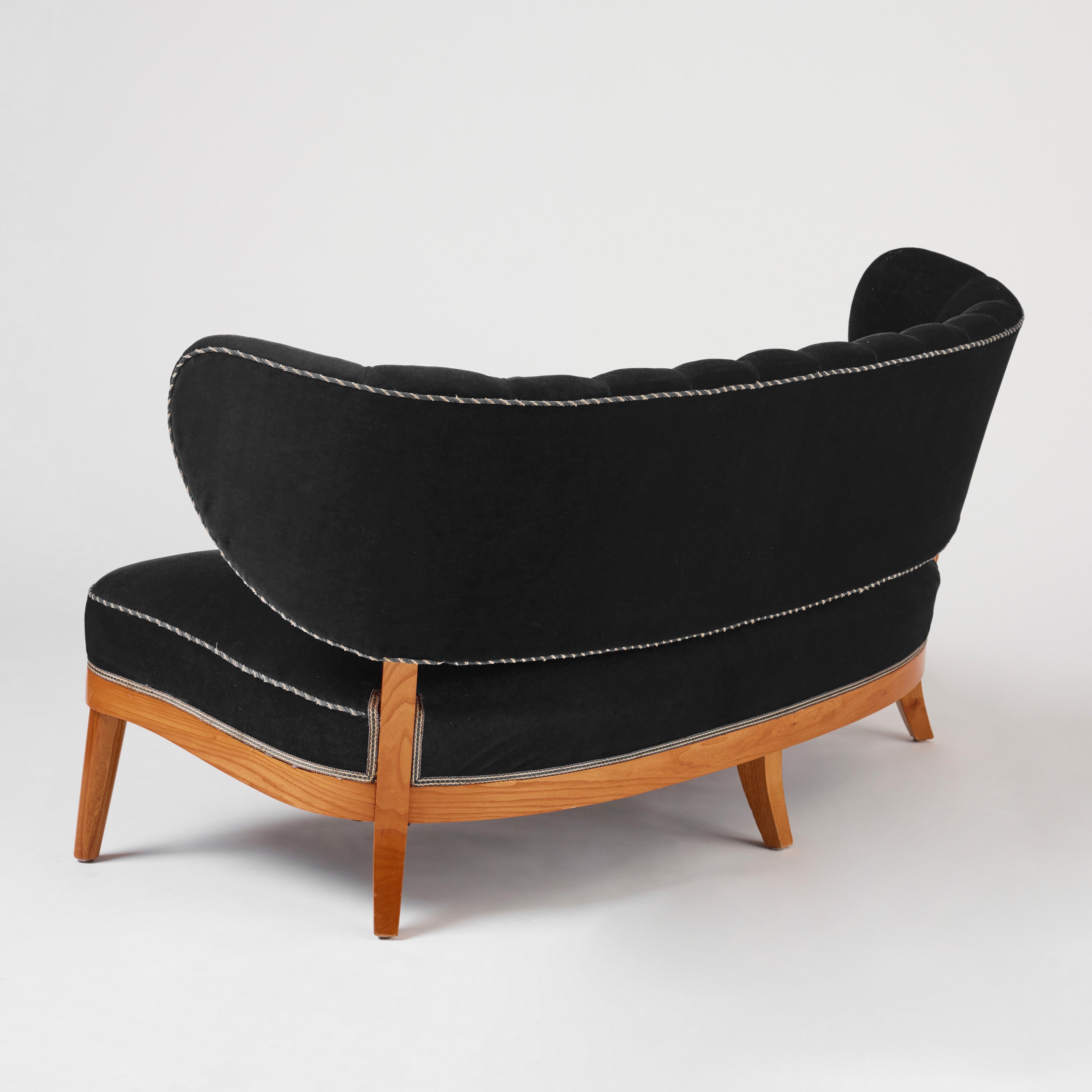 Otto Schulz Swedish Modern Sofa for Boet in Black Velvet, 1940s