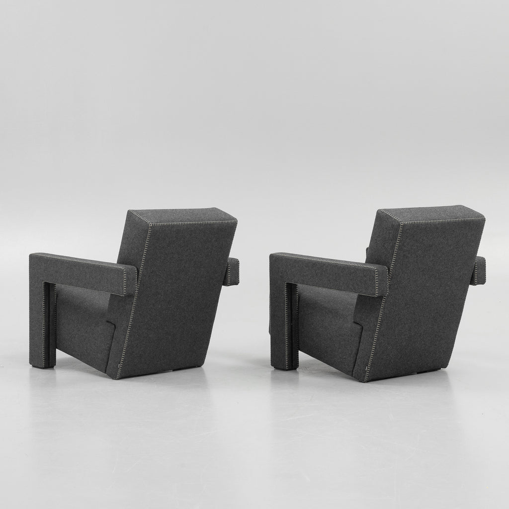 Gerrit Rietveld Utrecht Armchairs for Cassina, Pair in Light Gray Wool