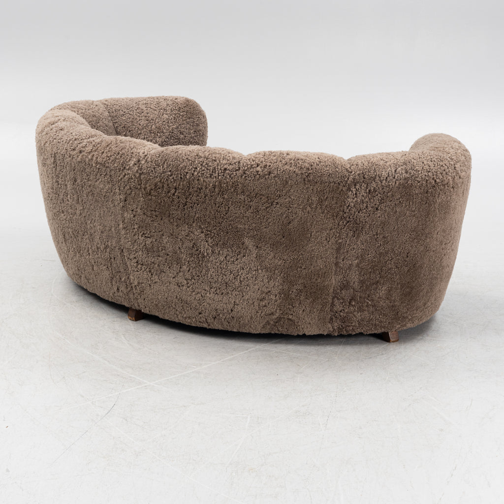 Scandinavian Curved Sheepskin Sofa, 1940s