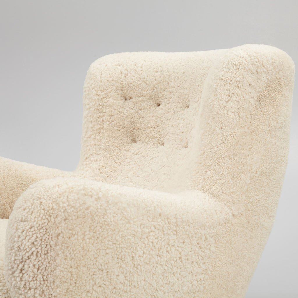 Pair of Danish Modern Sheepskin Lounge Chairs, 1930s–1940s