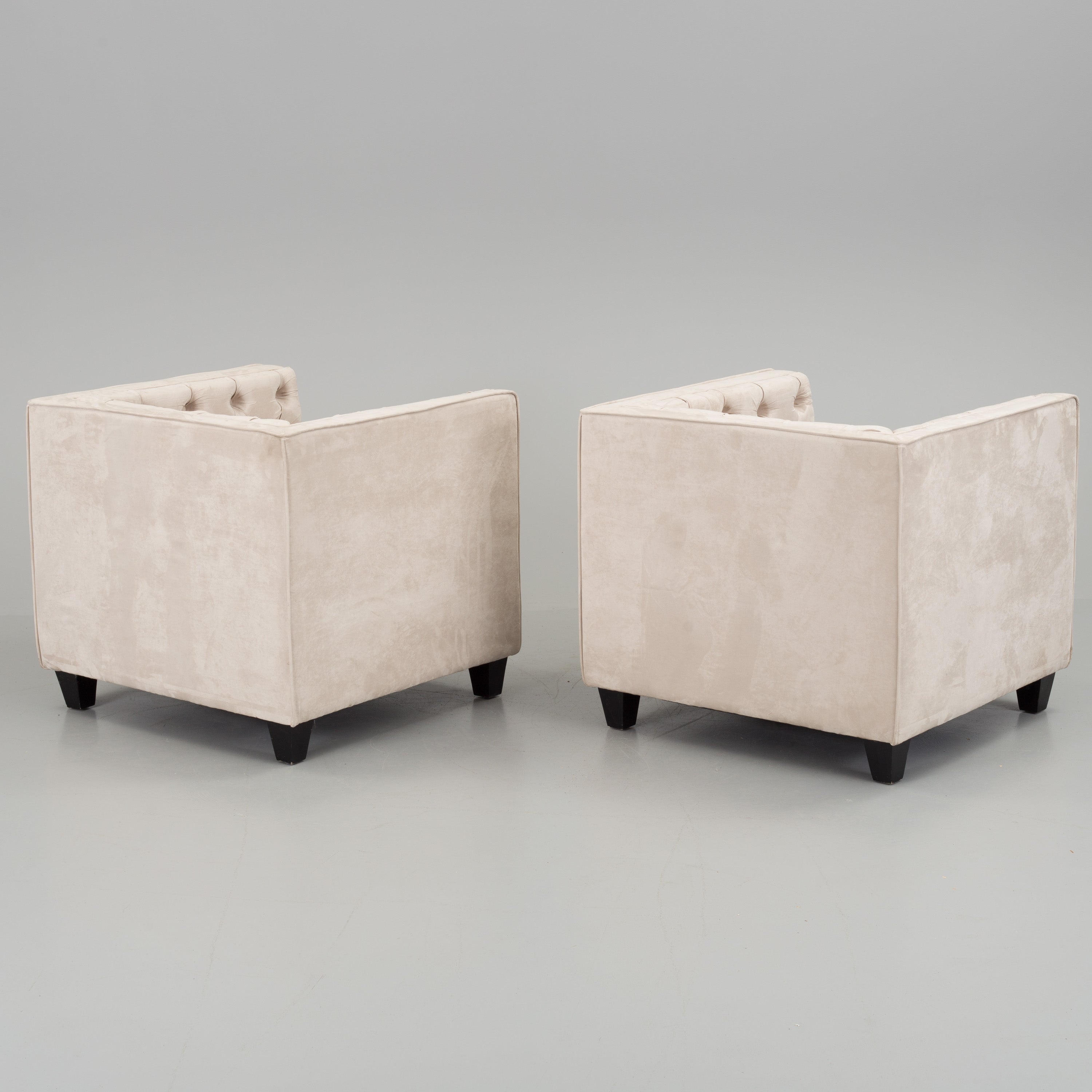 Italian Cube Club Armchairs, Pair, Cream Upholstery