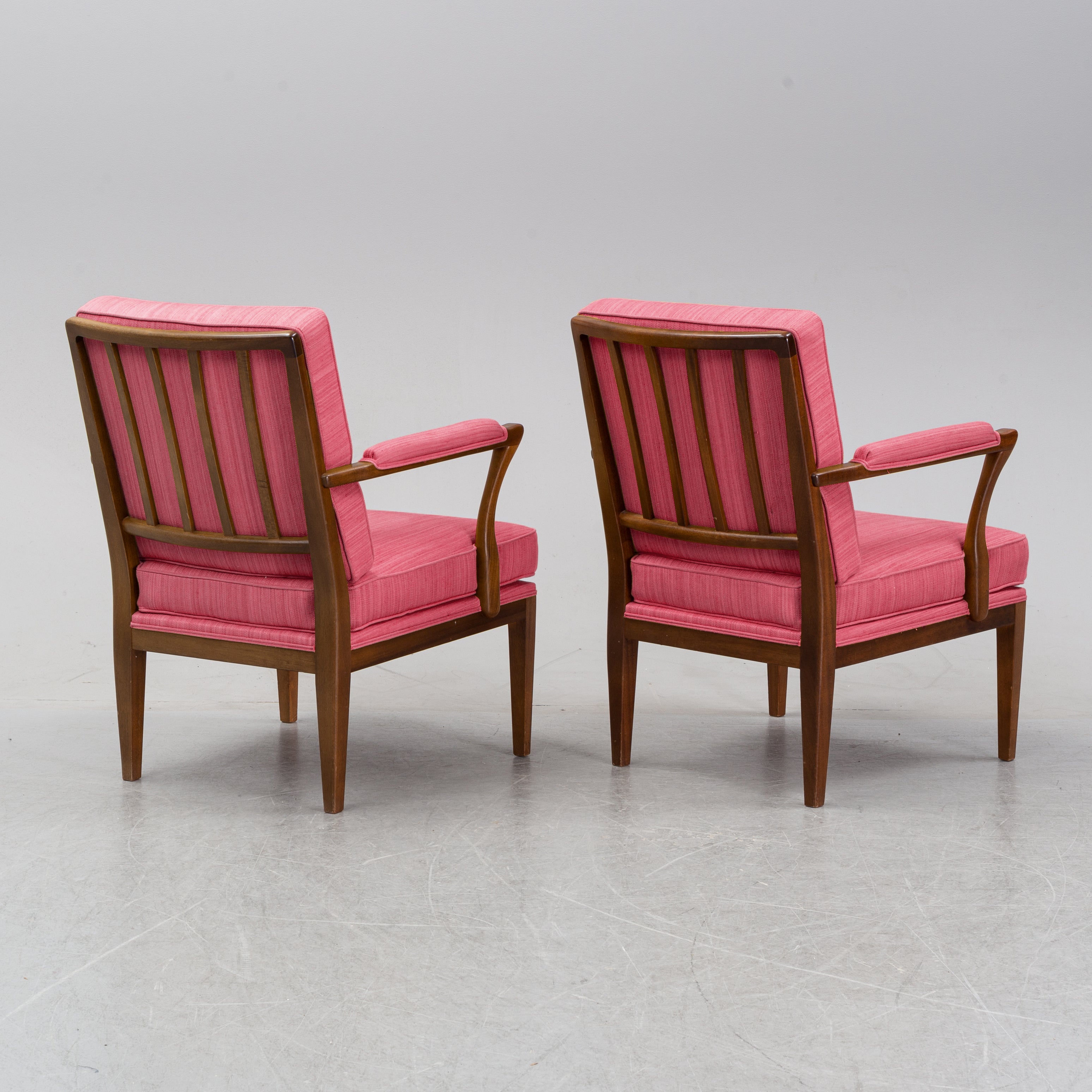 Josef Frank Model 868 Armchairs, Pair, Svenskt Tenn, Pink “Vägen” Upholstery