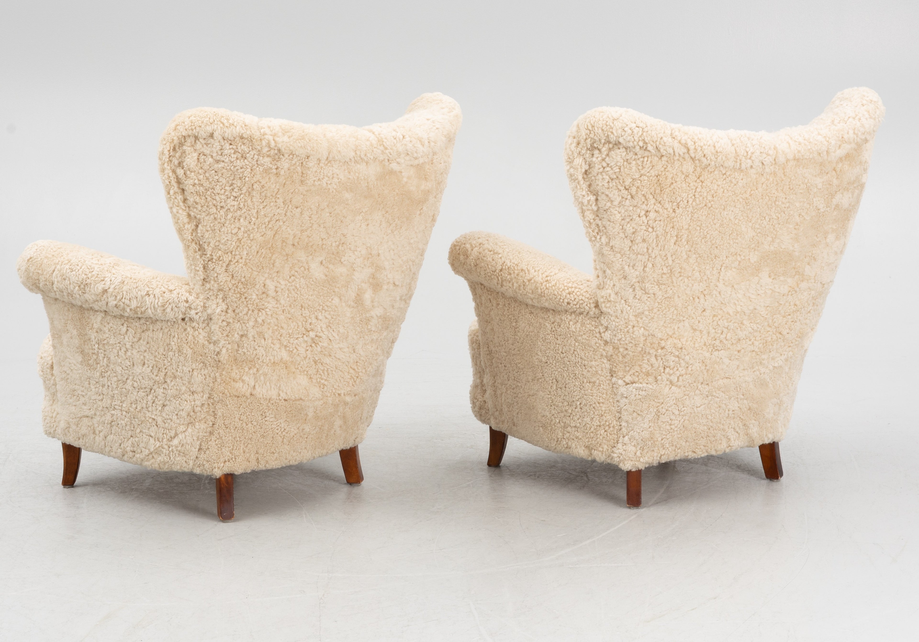 Mid Century Lounge Chairs Beech Sheepskin Pair