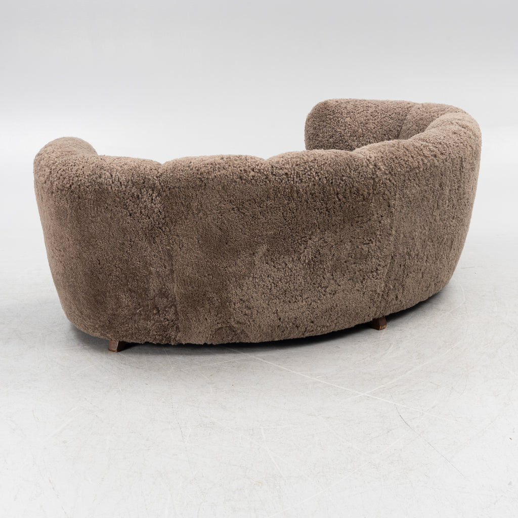 Scandinavian Curved Sheepskin Sofa, 1940s
