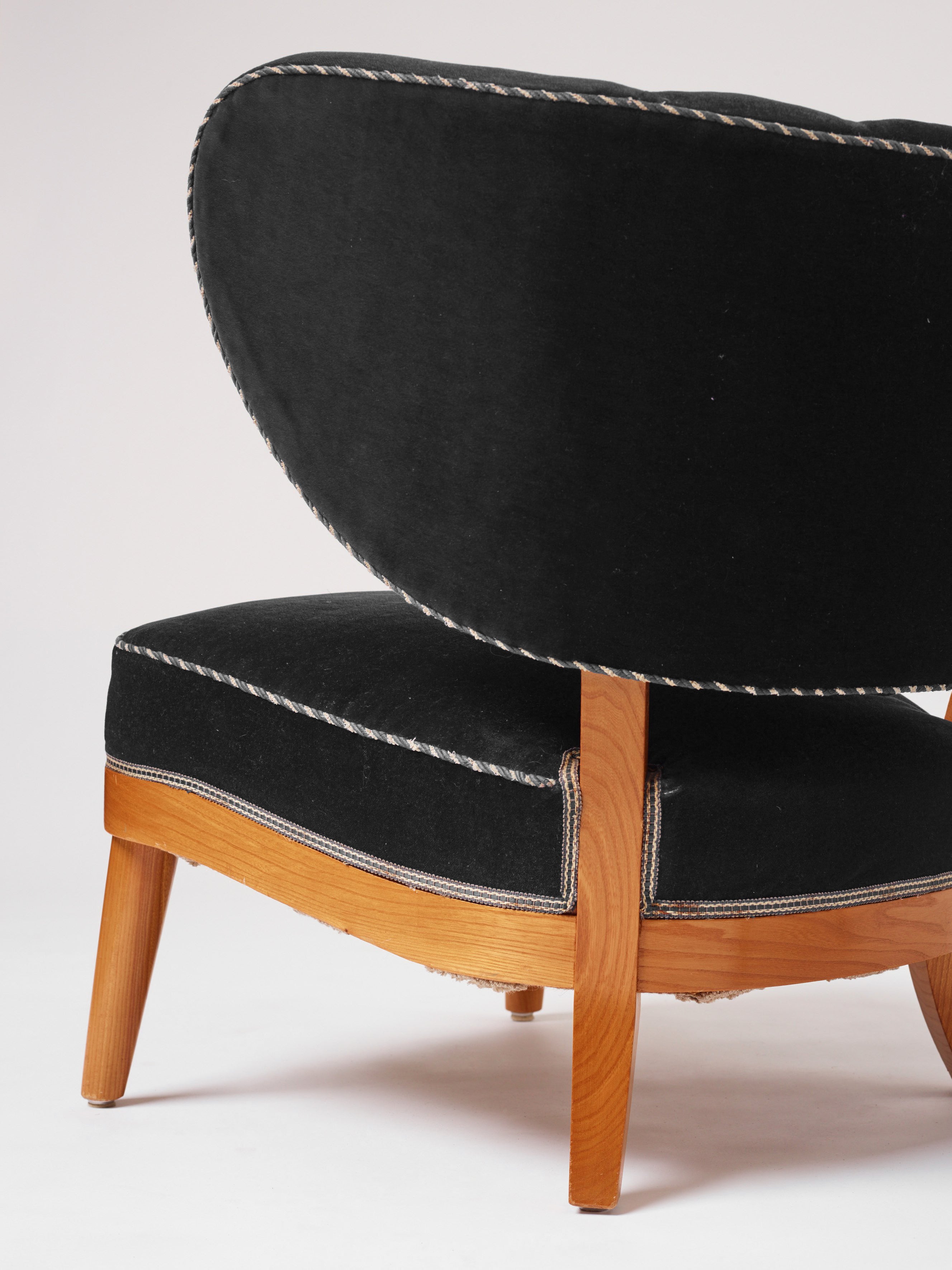 Otto Schulz Swedish Modern Easy Chairs for Boet, Pair in Black Velvet