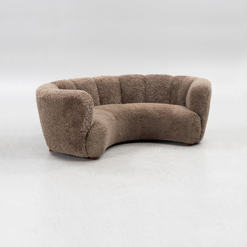 Scandinavian Curved Sheepskin Sofa, 1940s
