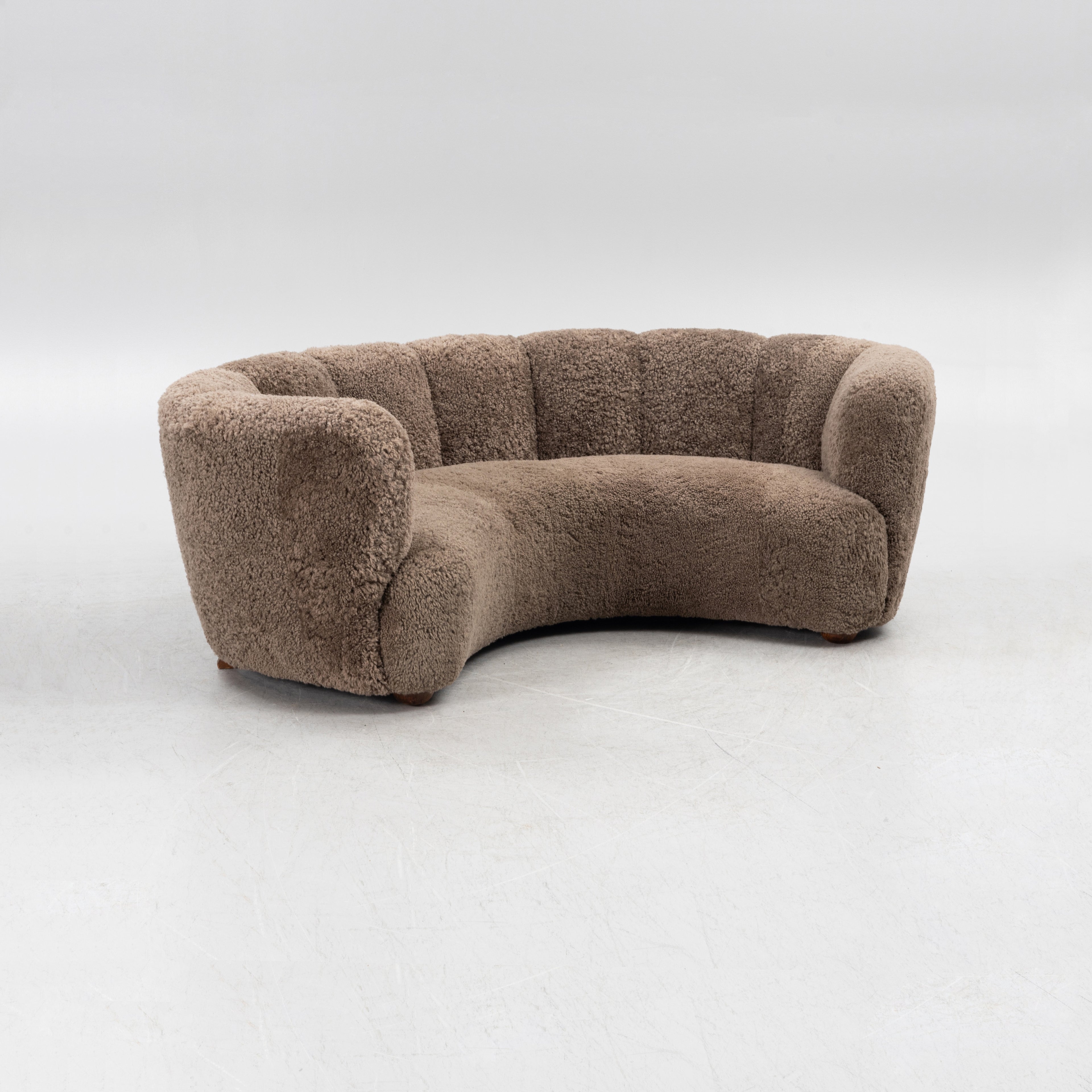 Scandinavian Curved Sheepskin Sofa, 1940s