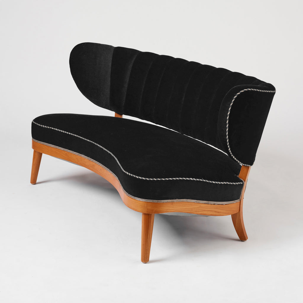 Otto Schulz Swedish Modern Sofa for Boet in Black Velvet, 1940s