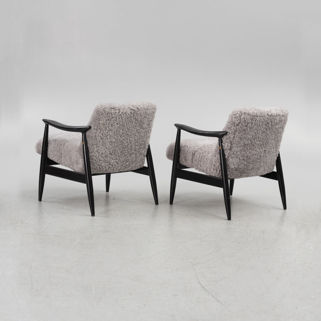 Scandinavian Grey Sheepskin Easy Chairs Pair, 1950s–60s