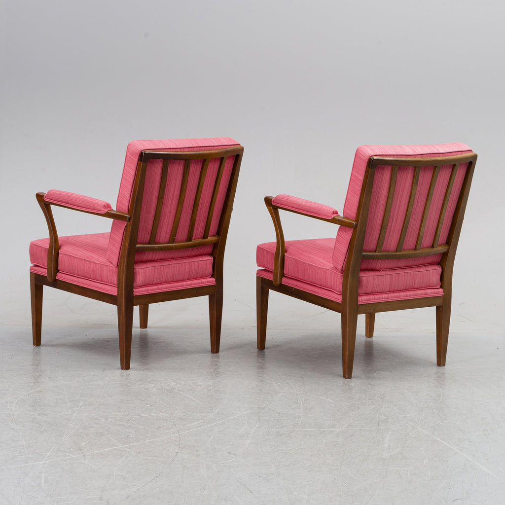 Josef Frank Model 868 Armchairs, Pair, Svenskt Tenn, Pink “Vägen” Upholstery