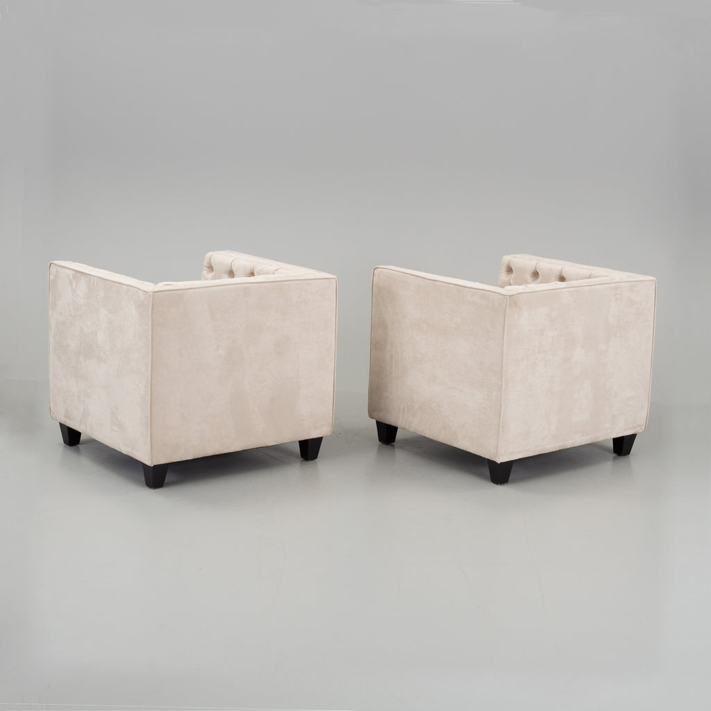 Italian Cube Club Armchairs, Pair, Cream Upholstery
