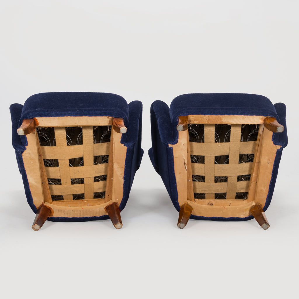 Mid-Century Scandinavian Armchairs, Pair, Blue Upholstery