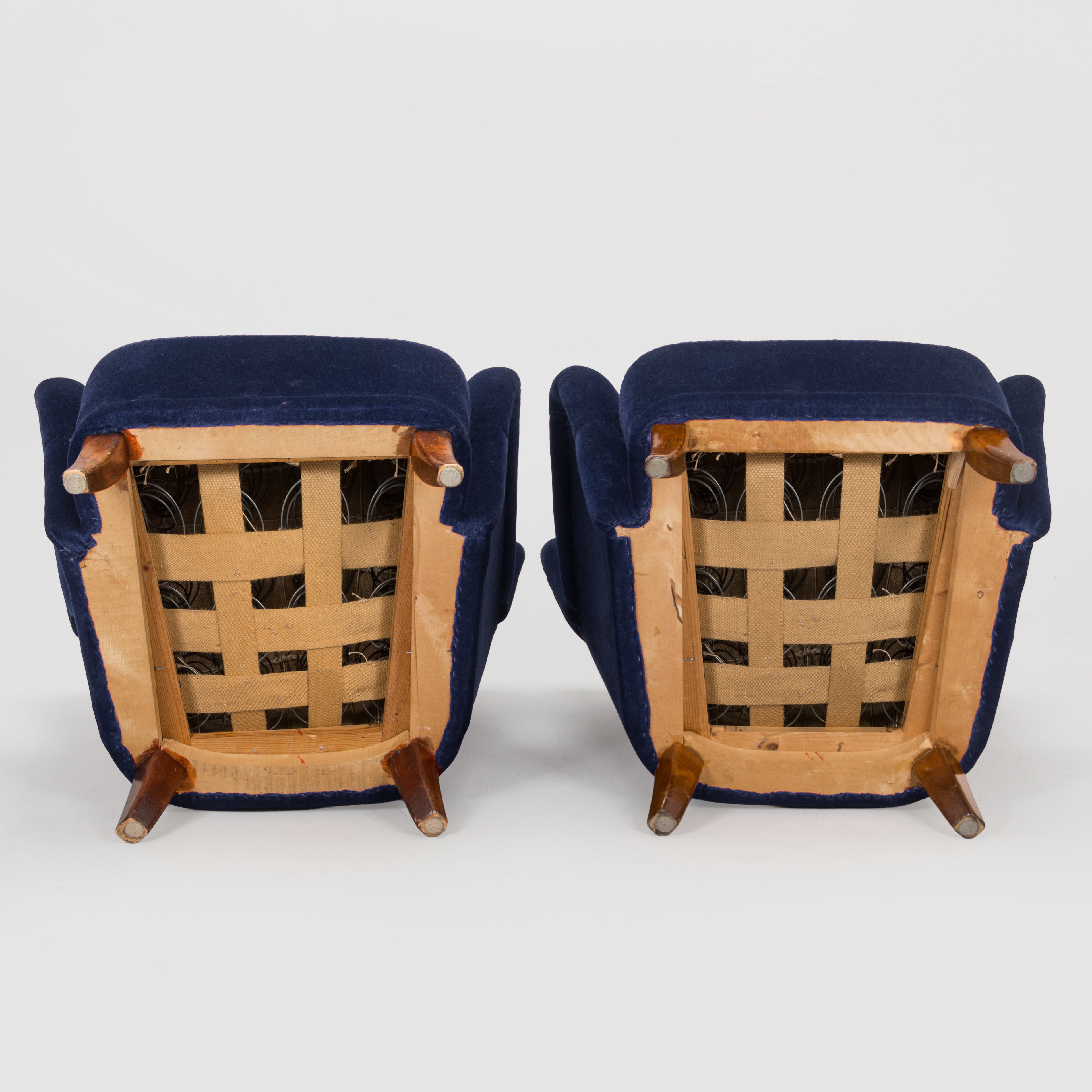 Mid-Century Scandinavian Armchairs, Pair, Blue Upholstery