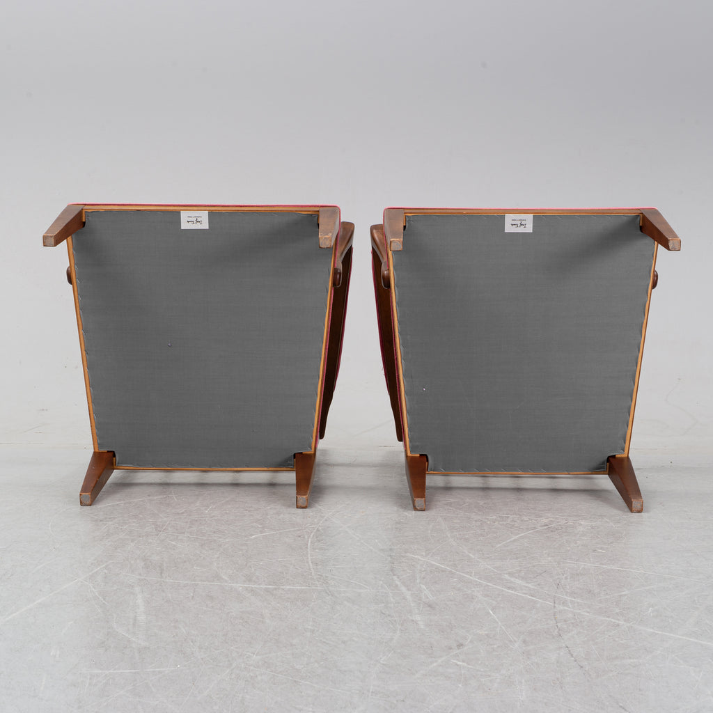 Josef Frank Model 868 Armchairs, Pair, Svenskt Tenn, Pink “Vägen” Upholstery