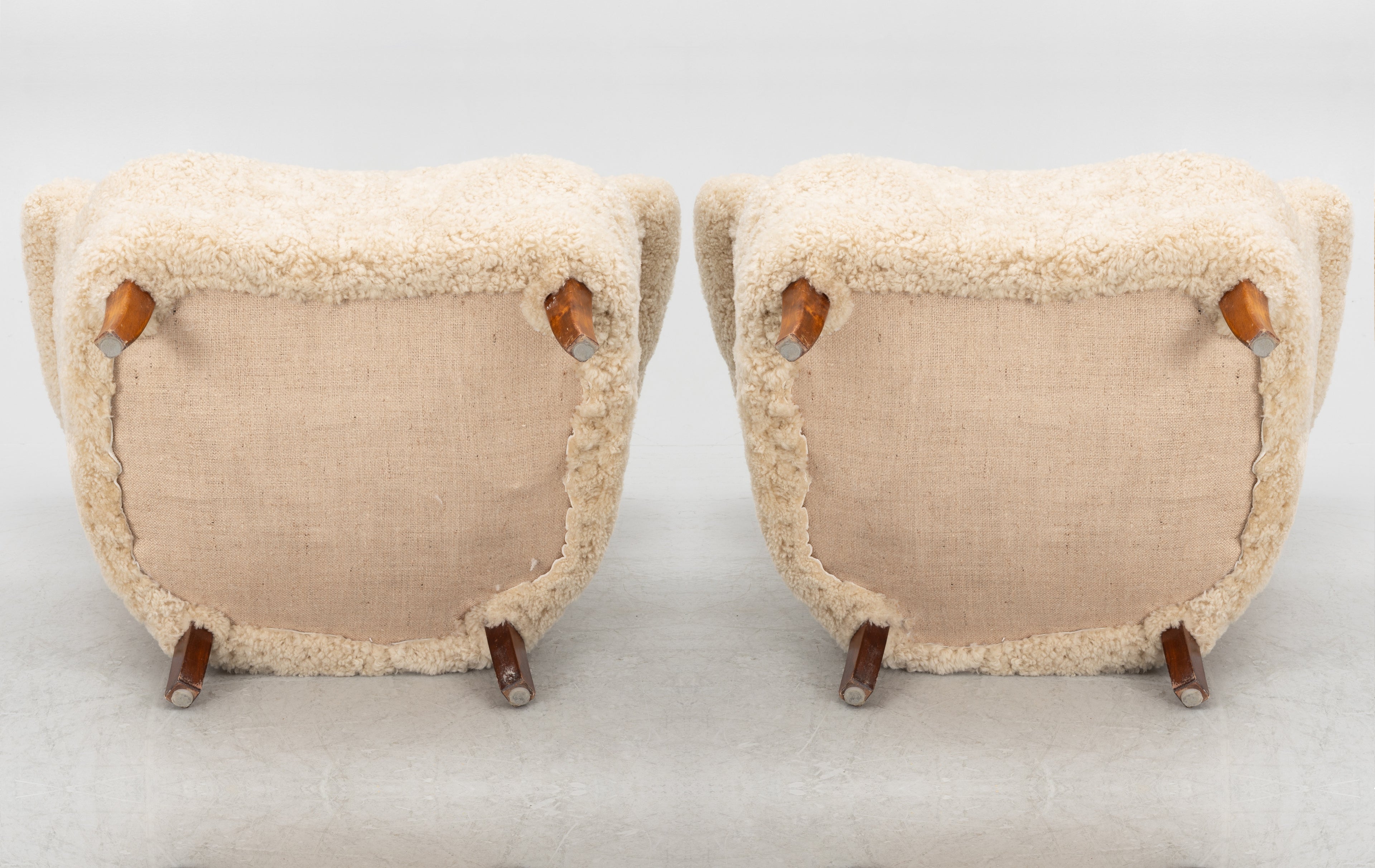 Mid Century Lounge Chairs Beech Sheepskin Pair