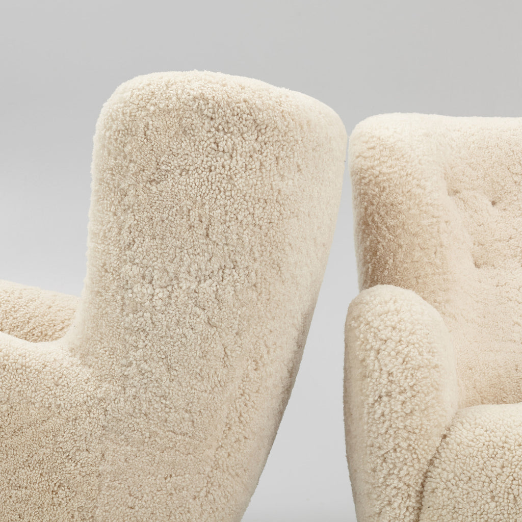Pair of Danish Modern Sheepskin Lounge Chairs, 1930s–1940s