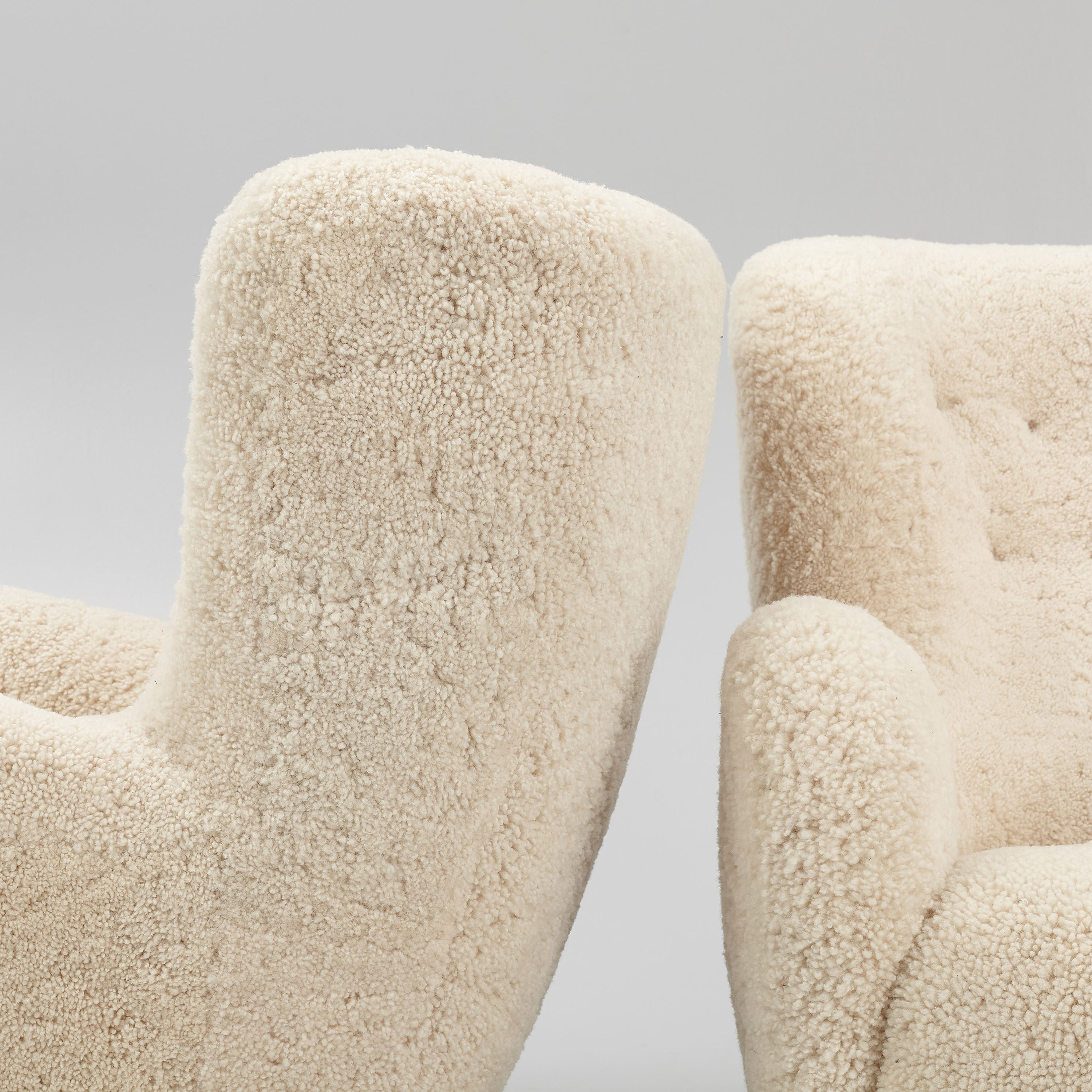 Pair of Danish Modern Sheepskin Lounge Chairs, 1930s–1940s