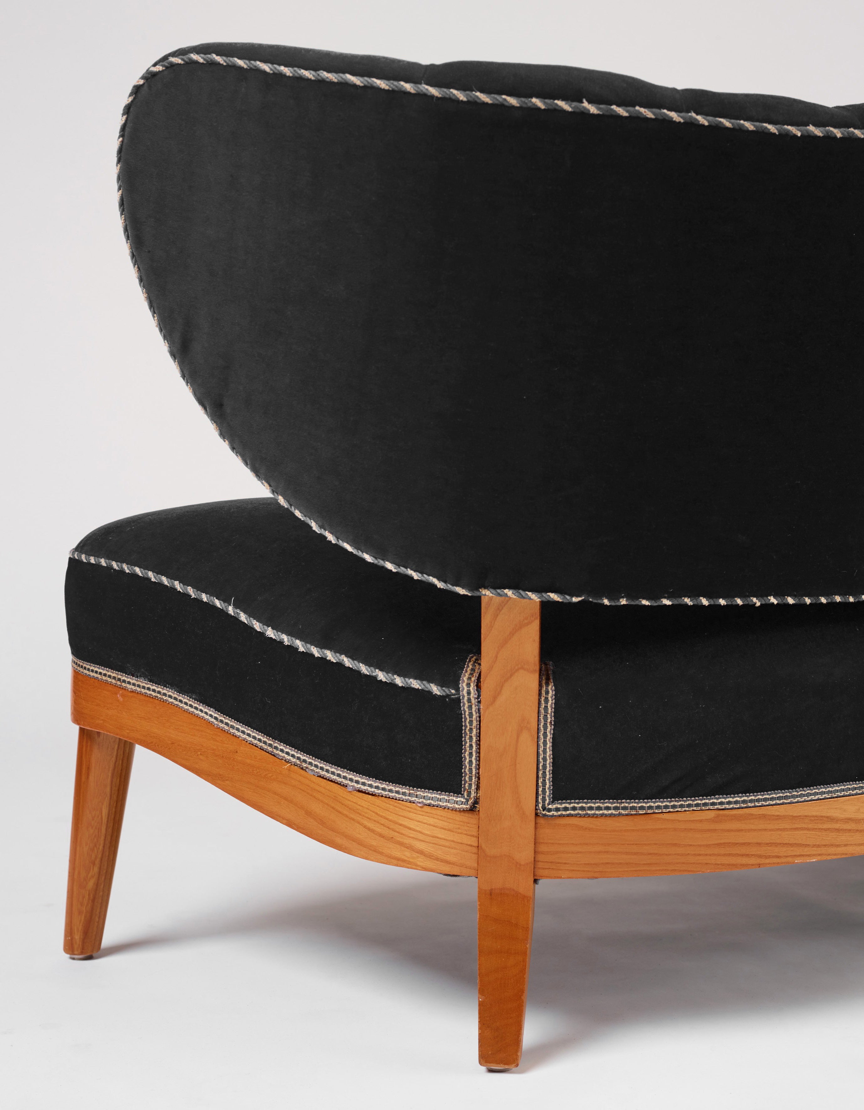 Otto Schulz Swedish Modern Sofa for Boet in Black Velvet, 1940s