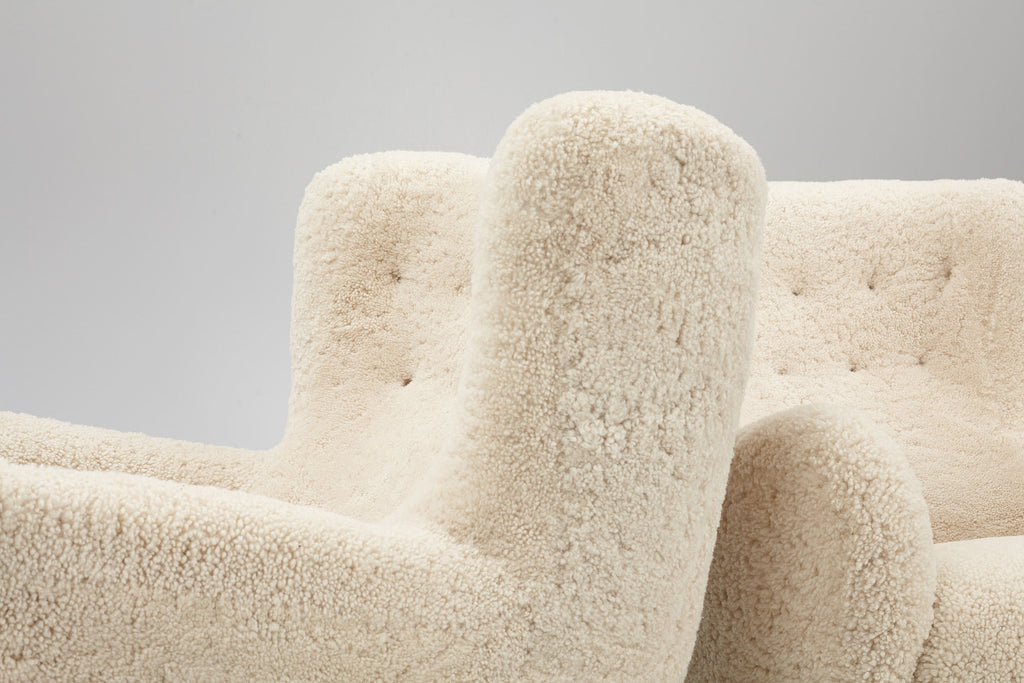 Pair of Danish Modern Sheepskin Lounge Chairs, 1930s–1940s